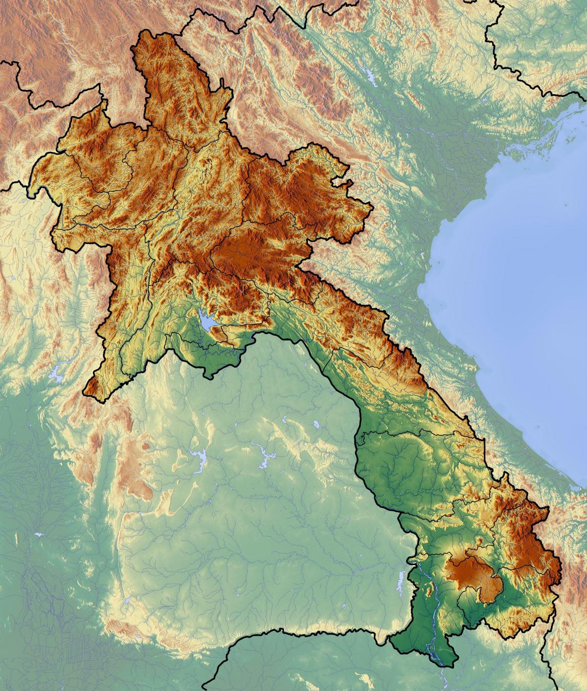 Map of laos topographic