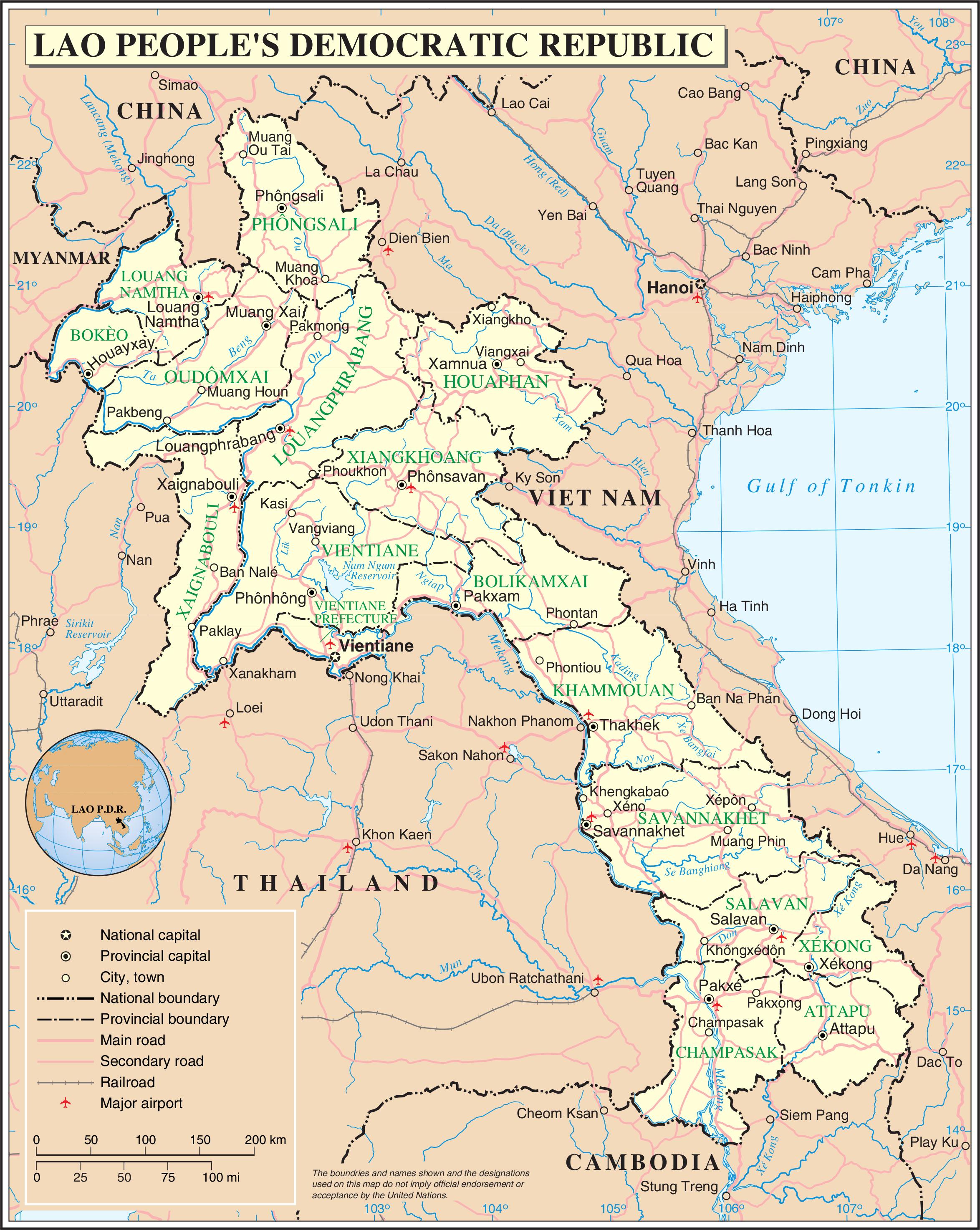 Laos road map - Map of laos road (South-Eastern Asia - Asia)