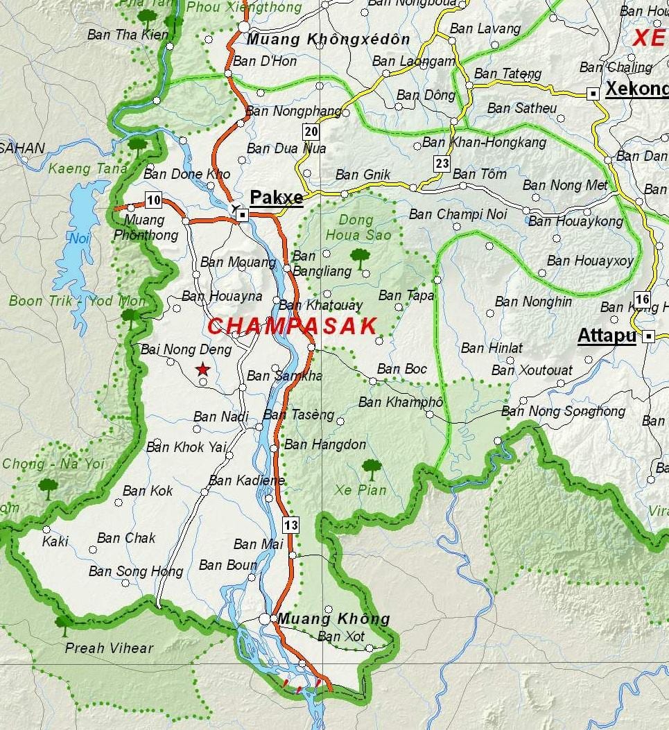 Map of champasak laos